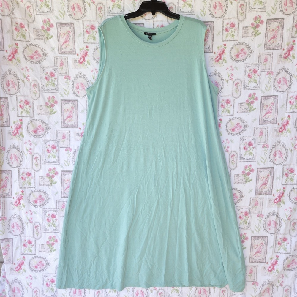 Eileen Fisher Dress 2X Plus Mint Green Tank Sleeveless Knit Minimalist Shift